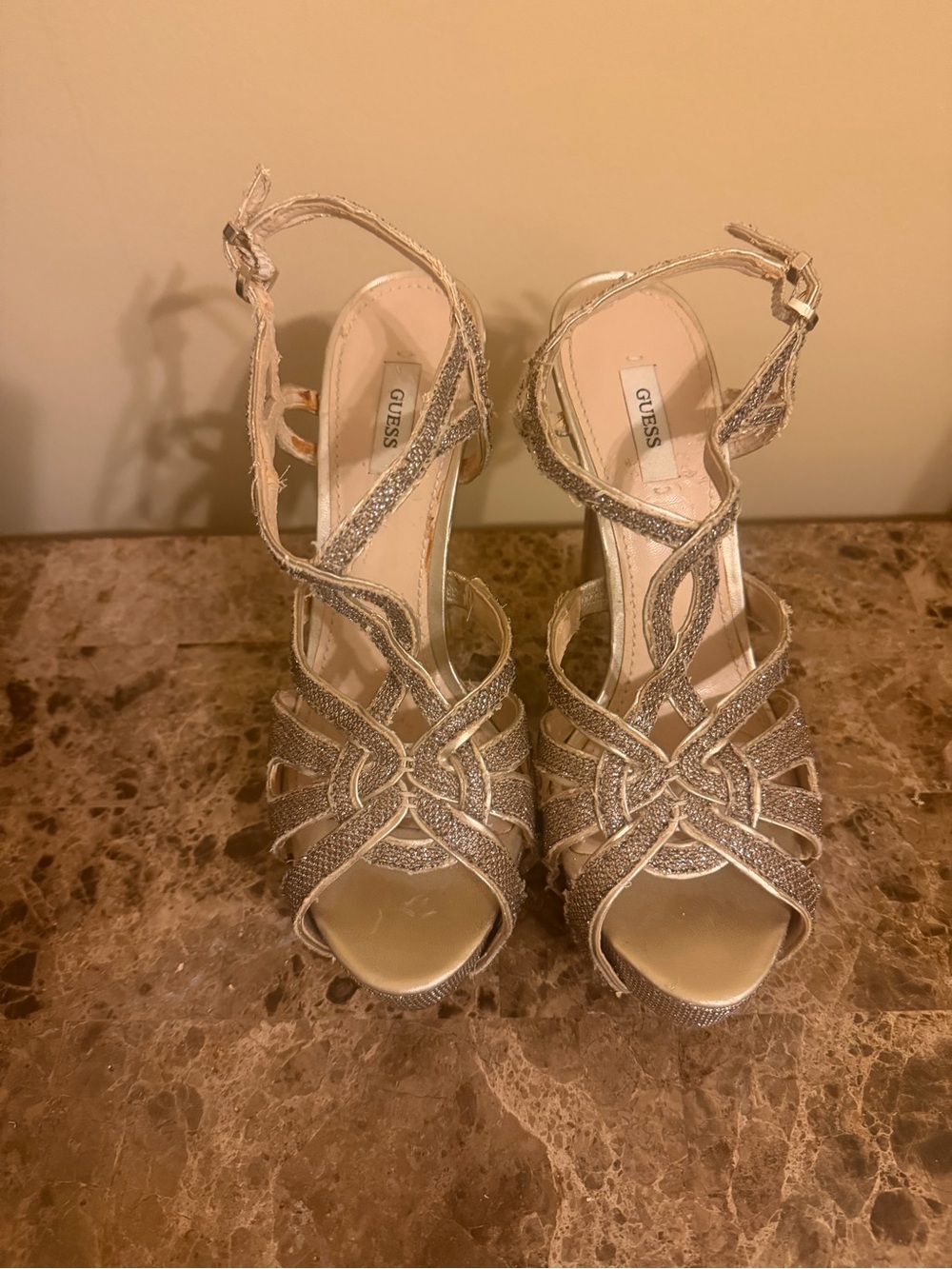 GUESS Metallic Gold Strappy Heeled Sandals